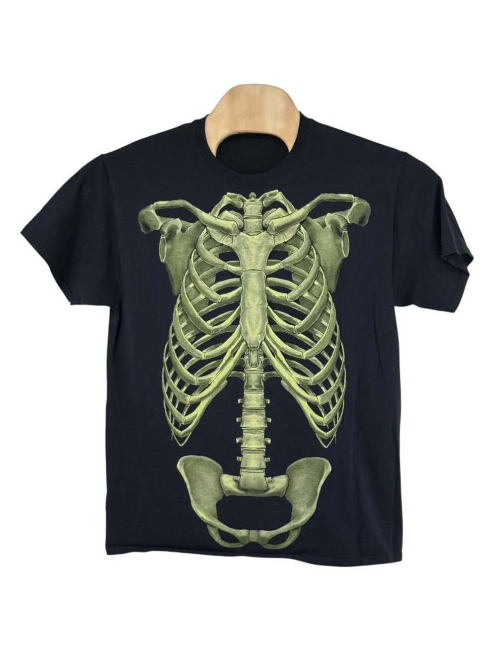 Happy Halloween Black T-Shirt Men's LG Skeleton Bone Neon Rib Cage Scary Horror